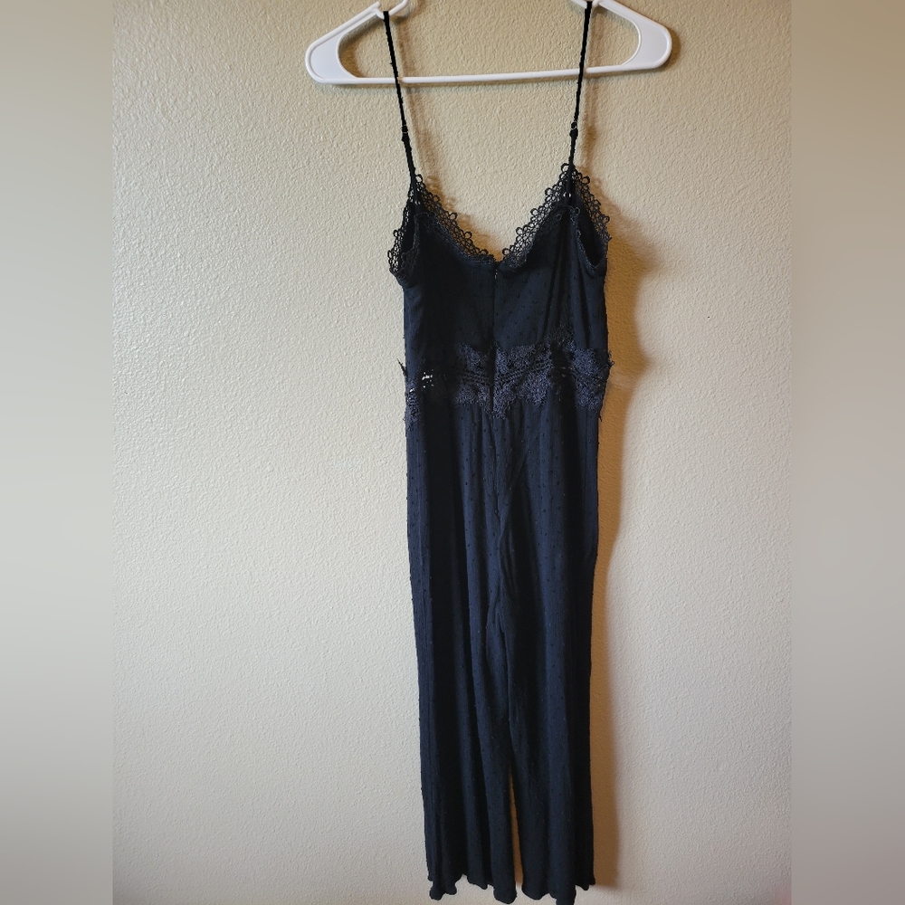 Leeta Black Swiss Dot Lace Wide-Leg Jumpsuit, Medium - Picture 5 of 9